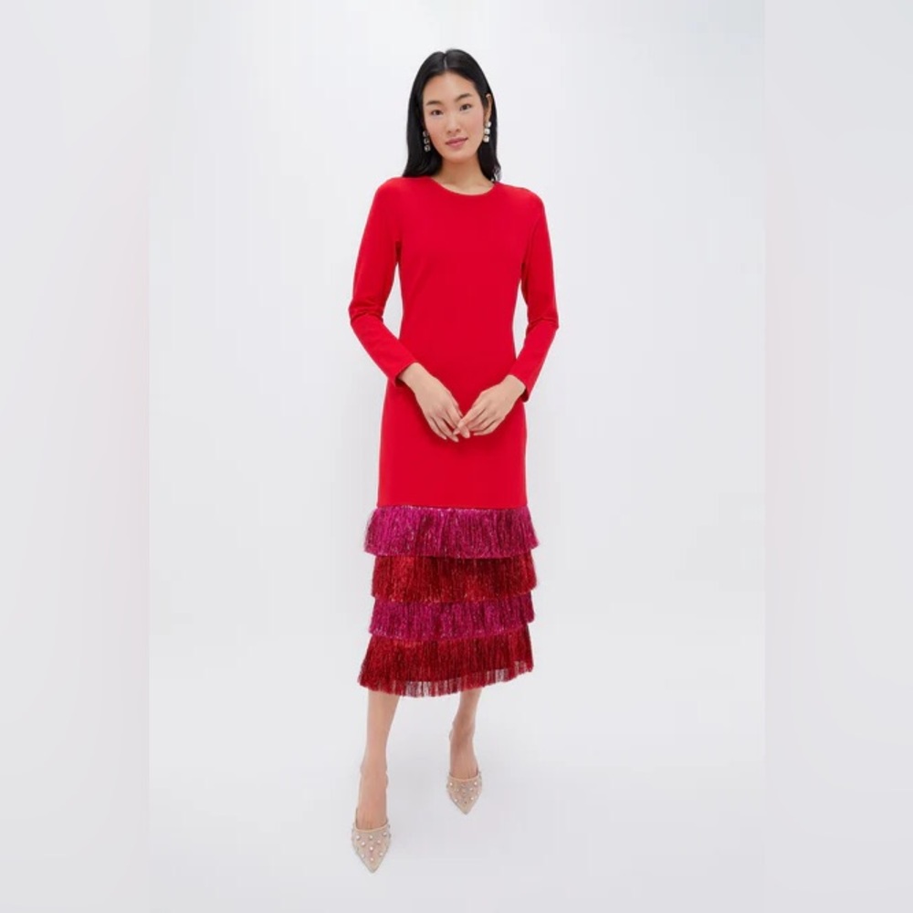 TUCKERNUCK Hyacinth House Red & Pink Metallic Fringe Francie Dress – NWT Medium